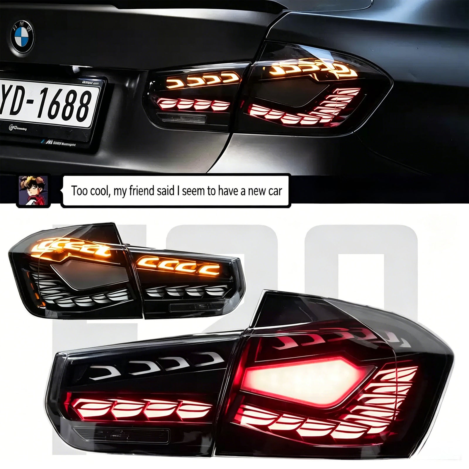 BMW 3 Series F30/F35 Taillight Assembly Retrofit | White Dragon Scale Venom LED Sequential Turn Signals + Dynamic Brake Lights | Original Plugs for Non-Destructive Installation