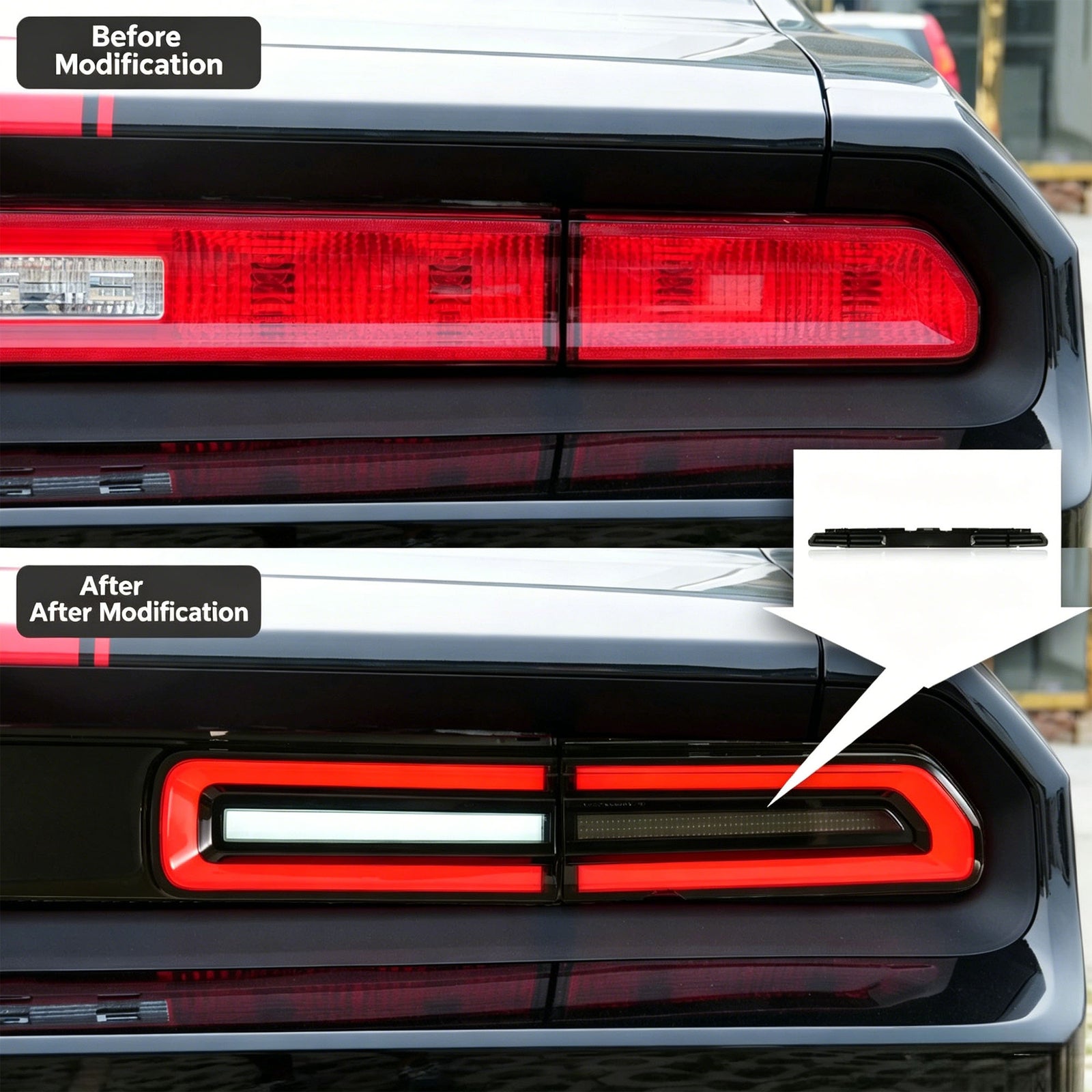 Suitable for retrofitting 2008-2014 Dodge Challenger Hellcat taillight assembly with LED taillights and sequential turn signals.